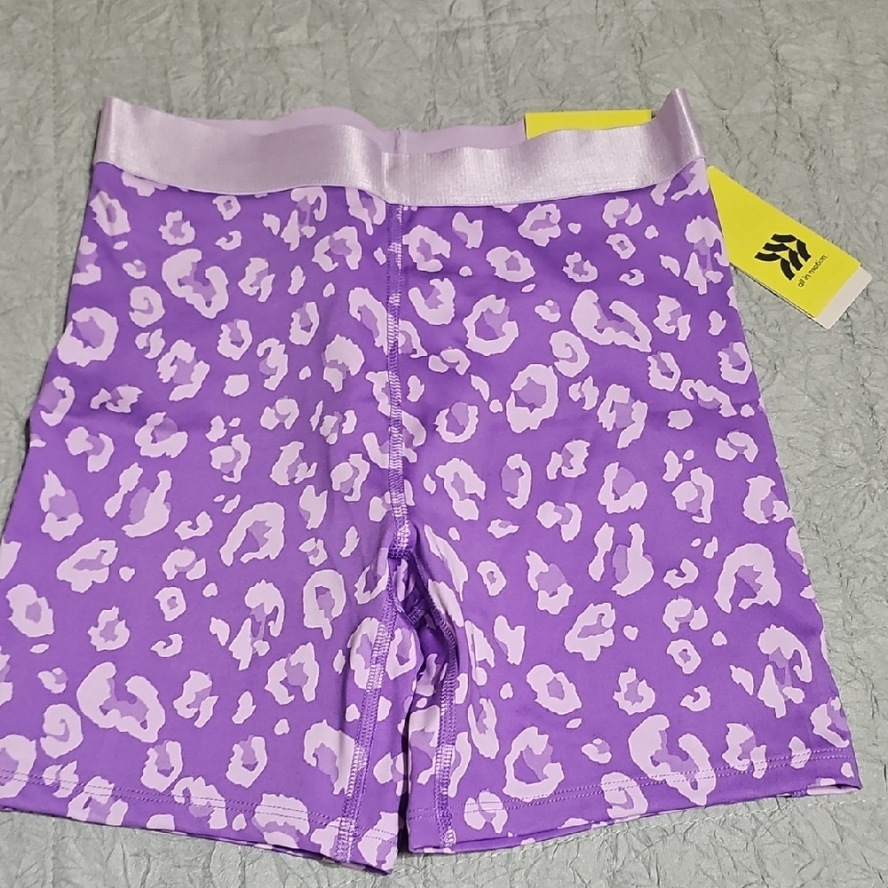 all in motion Purple Leopard High-Rise Bike Shorts